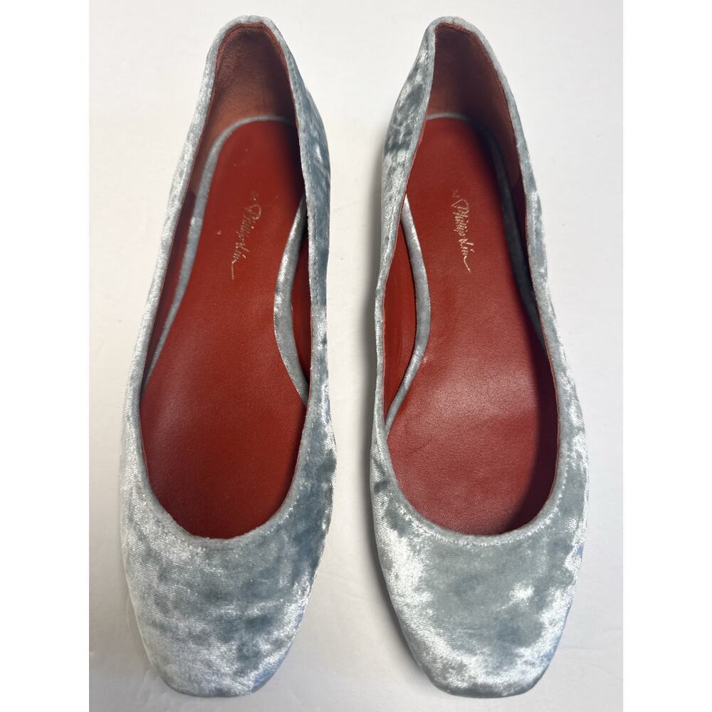 3.1 Phillip Lim Velvet Ballet Flats Silver Gray Size 37 Square Toe